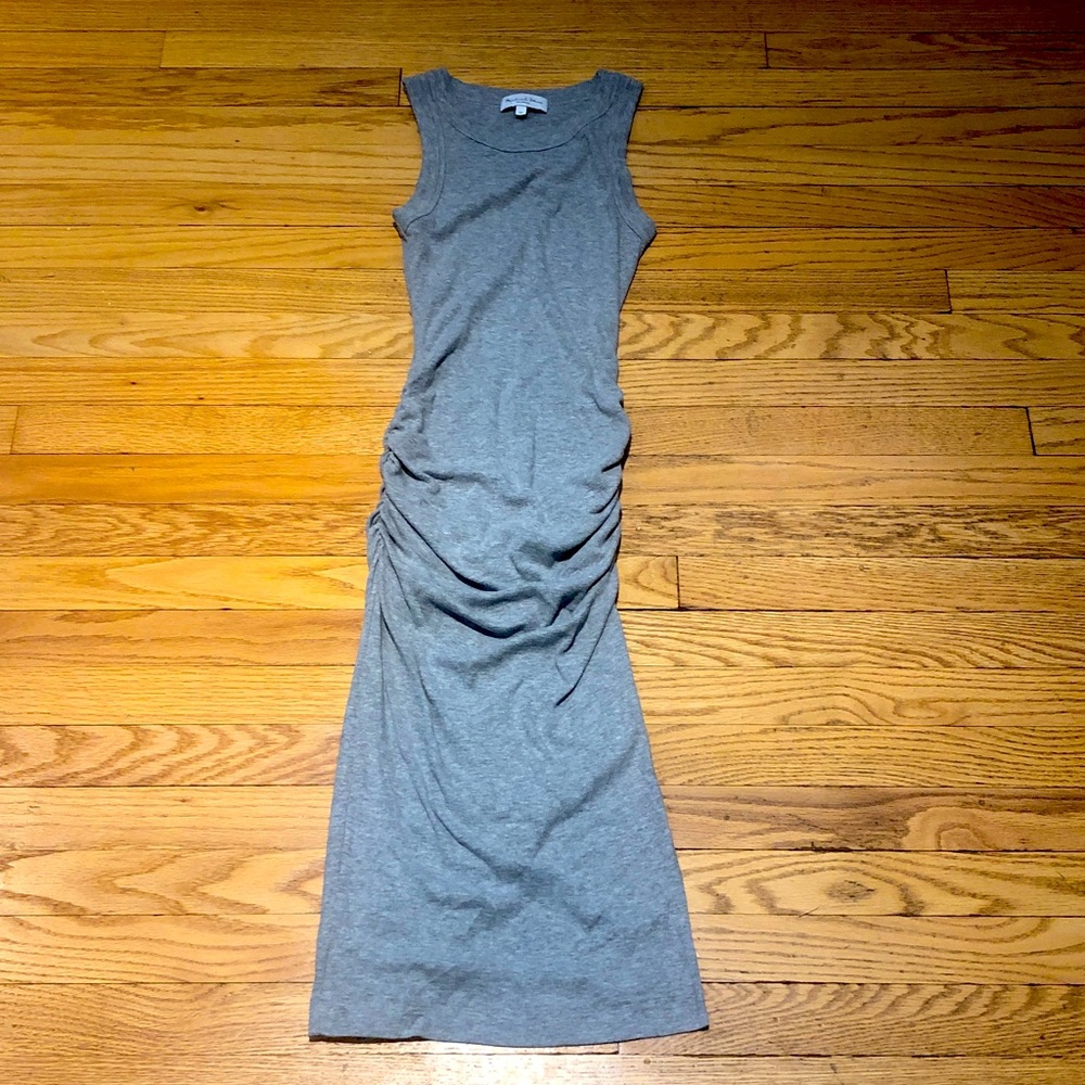 Michael Stars Wren Side Slit Sleeveless Body-Con Gray Ribbed Midi Dress (XS)